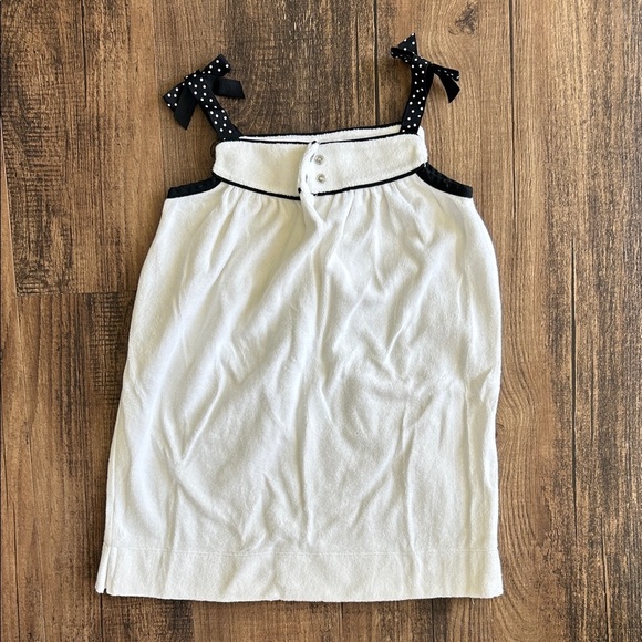 Janie and Jack White terry Dress with Black Accents and polka dot bow straps - Picture 2 of 3